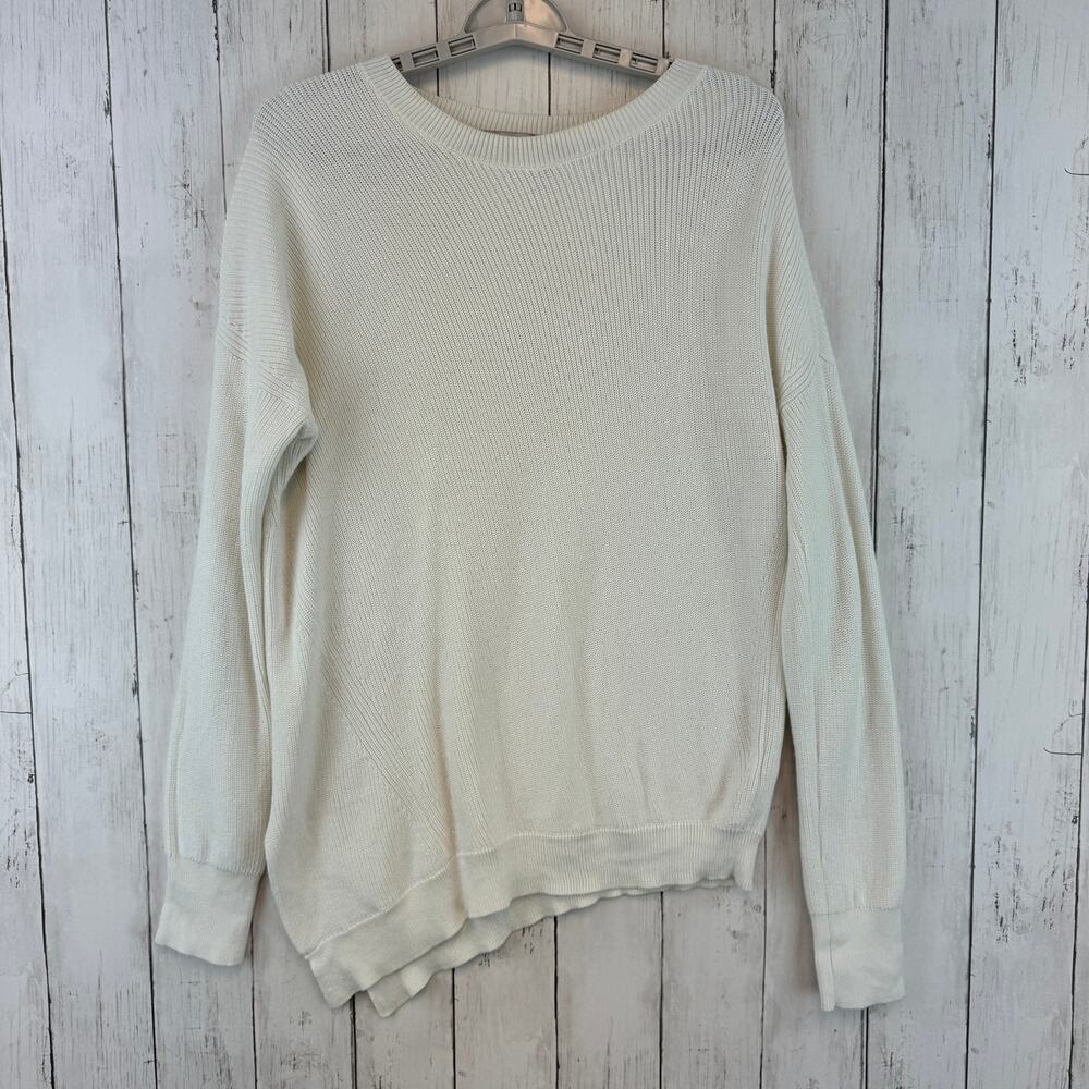 Athleta Cream Pima Cotton Silk Rest Day Asymmetrical Oversized Sweater Size XS
